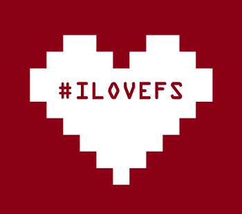 zemër e vizatuar me piksel dhe me hashtagun ilovefs