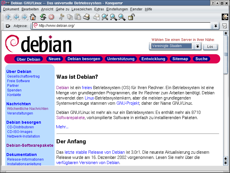 Abbildung 3: Die Homepage von Debian
