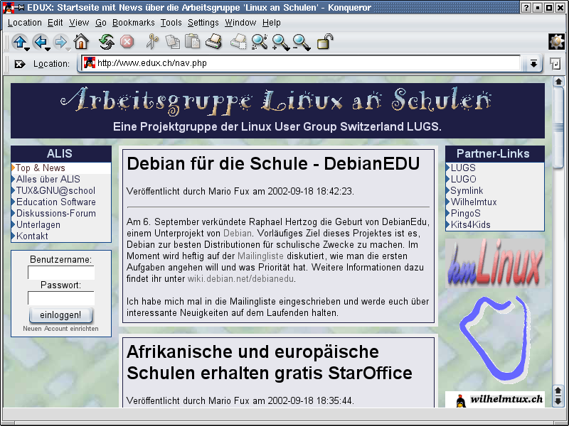 Screenshot 2: Front page of edux.ch