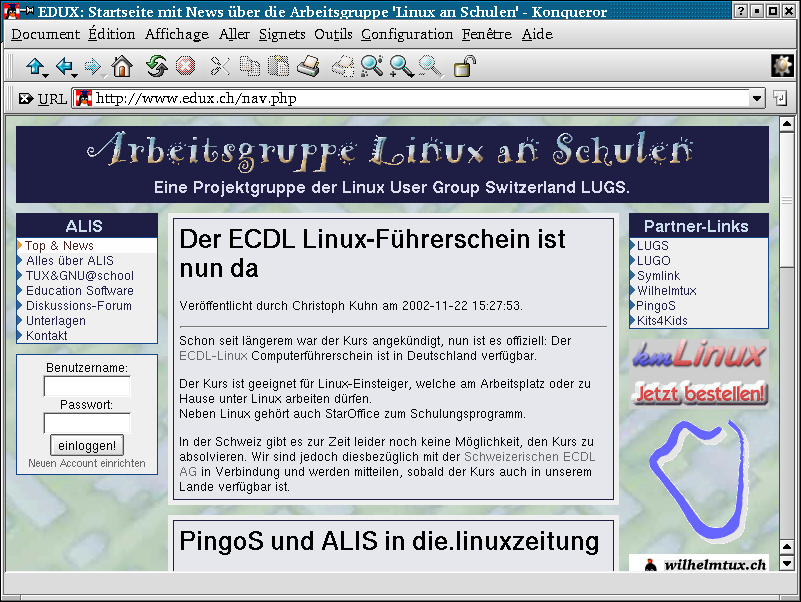 Capture d'écran 2 : Page principale de edux.ch