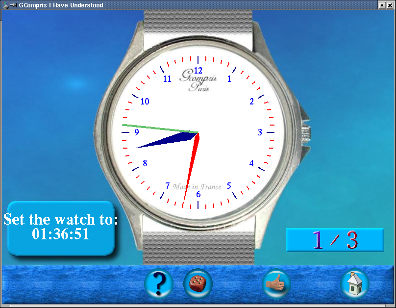 Screenshot 2: Learning the time with GCompris