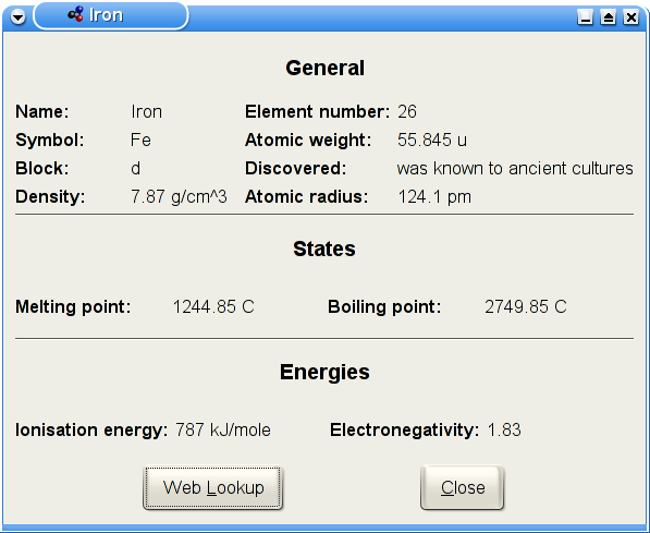 Screenshot 2: Information about the chemical element Iron