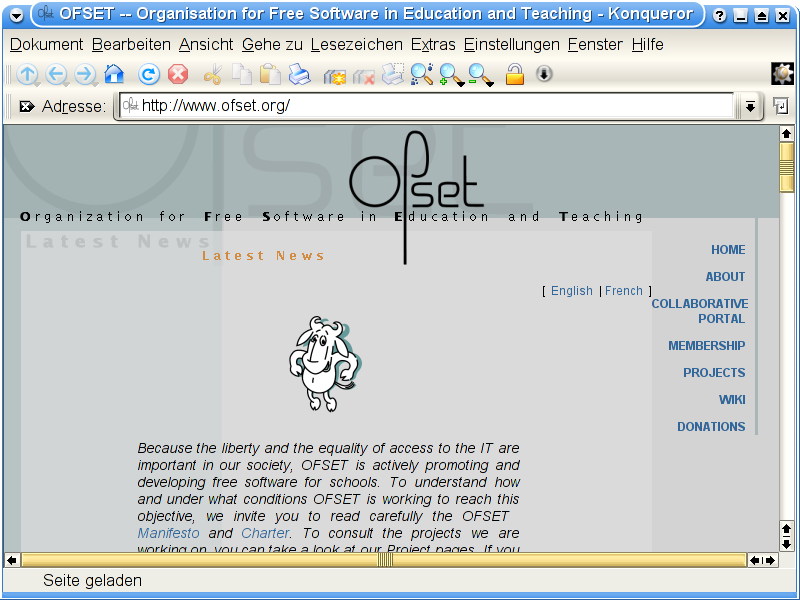 Abbildung 3: Titelseite der Homepage von OFSET