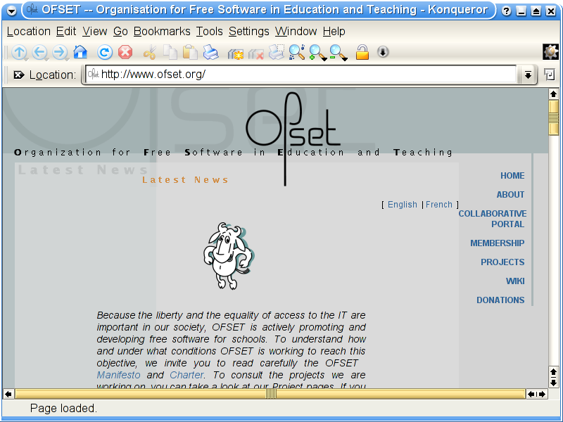 Screenshot 3: Front page of the homepage of the OFSET