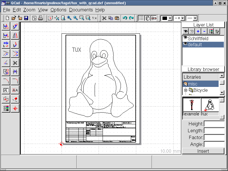 Screenshot 2: QCad with a Tux delineation