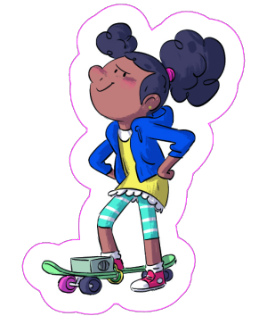 Illustratie van een jong meisje op een skateboard.