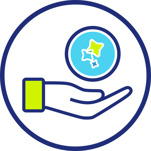 Icon of a hand that sustains a coin with FSFE logo